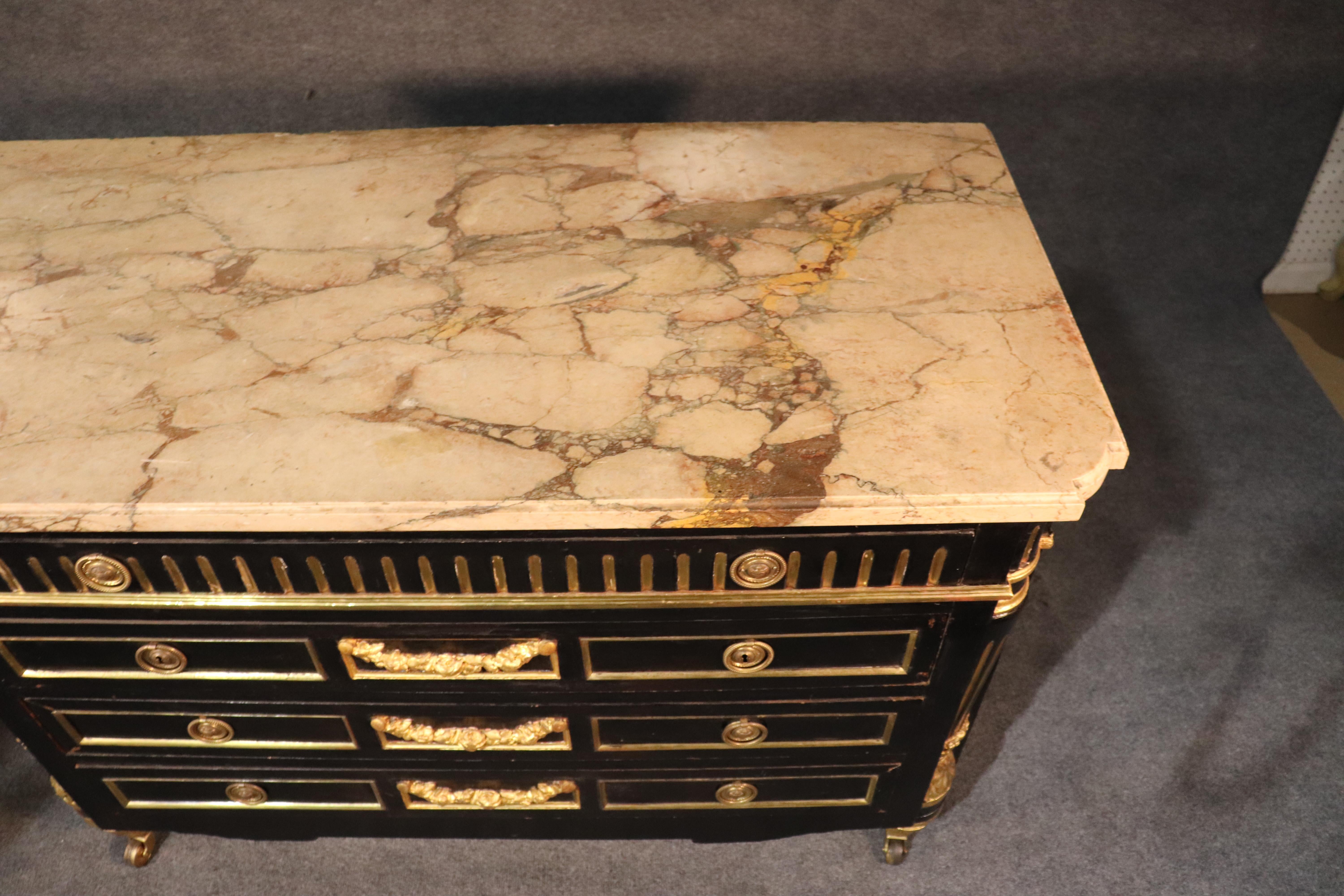 Ebonized and Gilded Russian Baltic Marble-Top Louis XVI Dresser Commode C1870 4