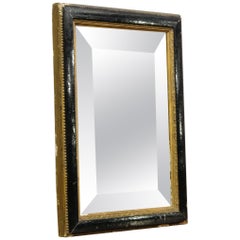 Ebonized and Gilt Framed French Double Bevelled Small Mirror, Late 19th Century