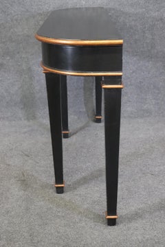 Ebonized and Gold Leaf Detailed Curved French Directoire Console Table