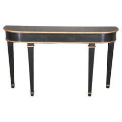 Ebonized and Gold Leaf Detailed Curved French Directoire Console Table 