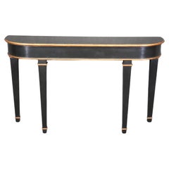 Ebonized and Gold Leaf Detailed Curved French Directoire Console Table