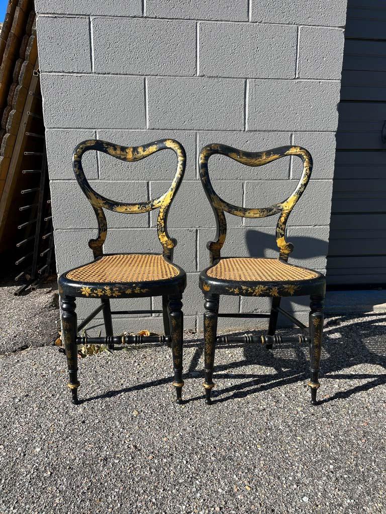 Austrian Ebonized and Gold Leaf Painted Regency Chairs, a Pair For Sale