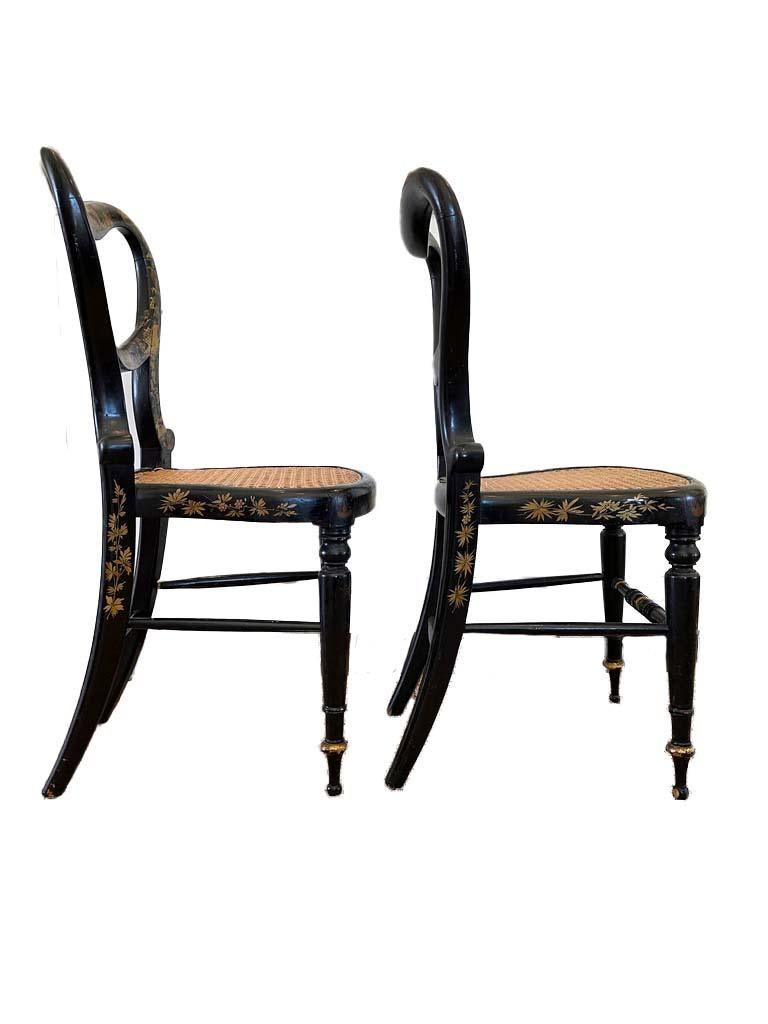 19th Century Ebonized and Gold Leaf Painted Regency Chairs, a Pair For Sale