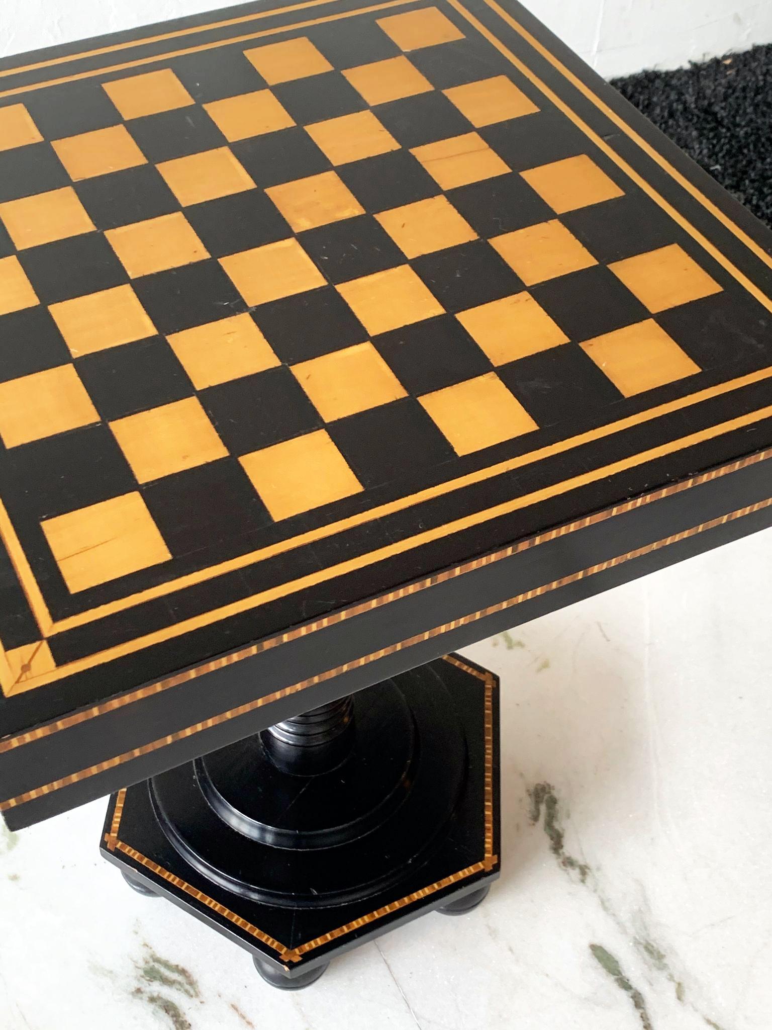 Ebonized and Inlaid Art Deco Game Table with Chess Pieces 2