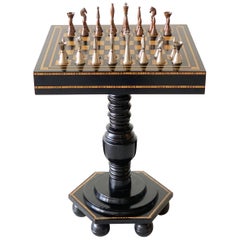 Ebonized and Inlaid Art Deco Game Table with Chess Pieces