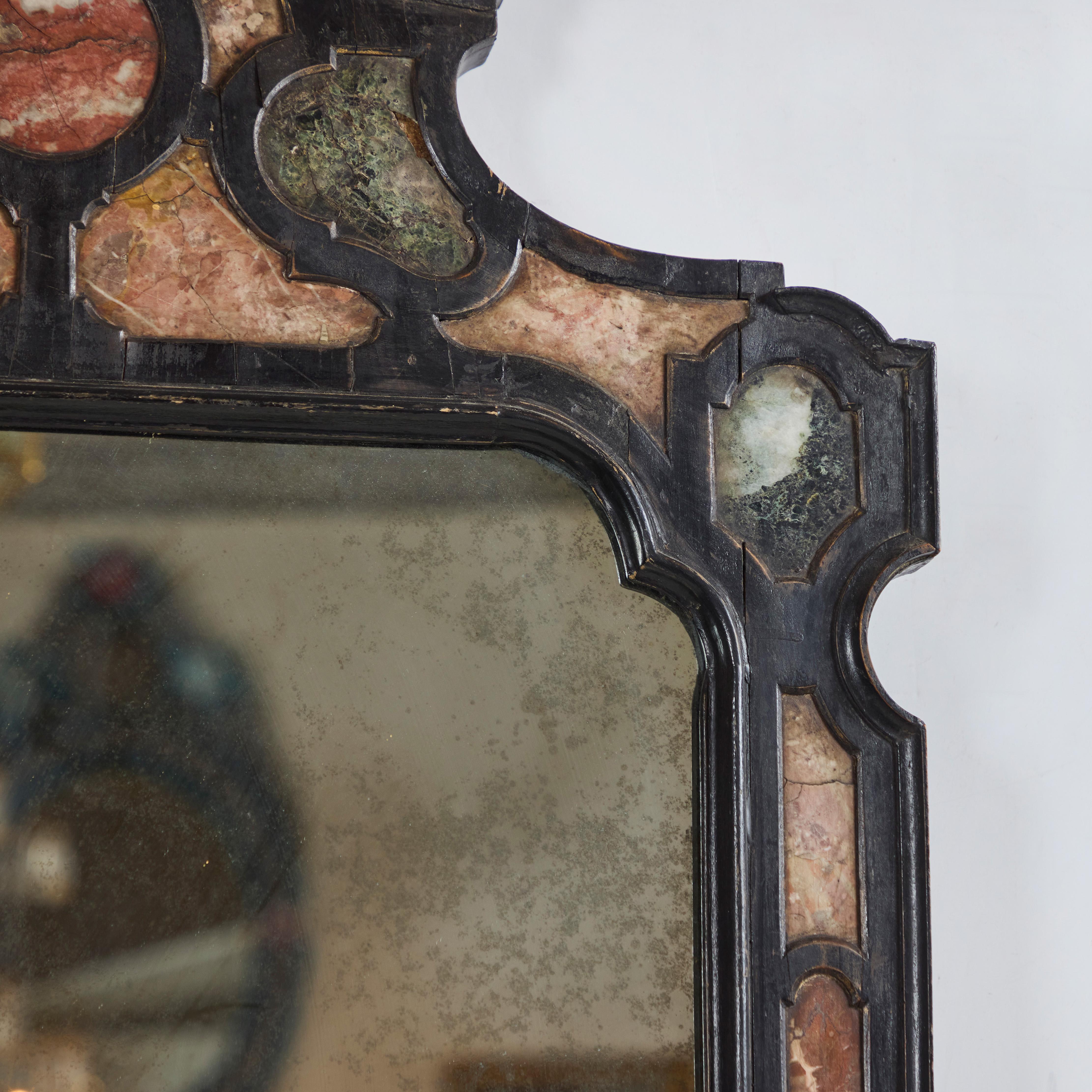 Italian Ebonized and Marble Mirror For Sale