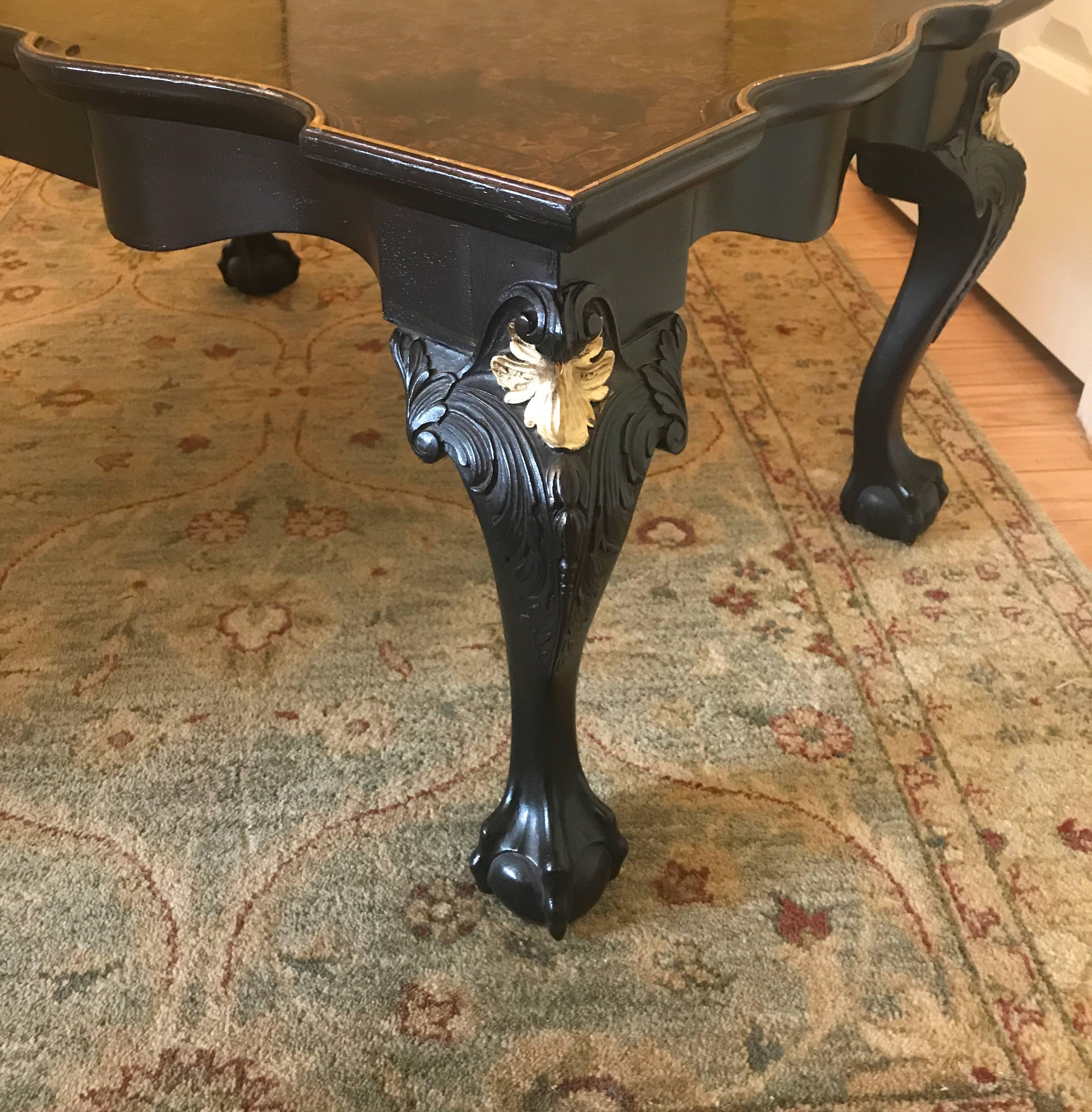 Ebonized and Painted Faux Tortoise Shell Cocktail Coffee Table For Sale 2