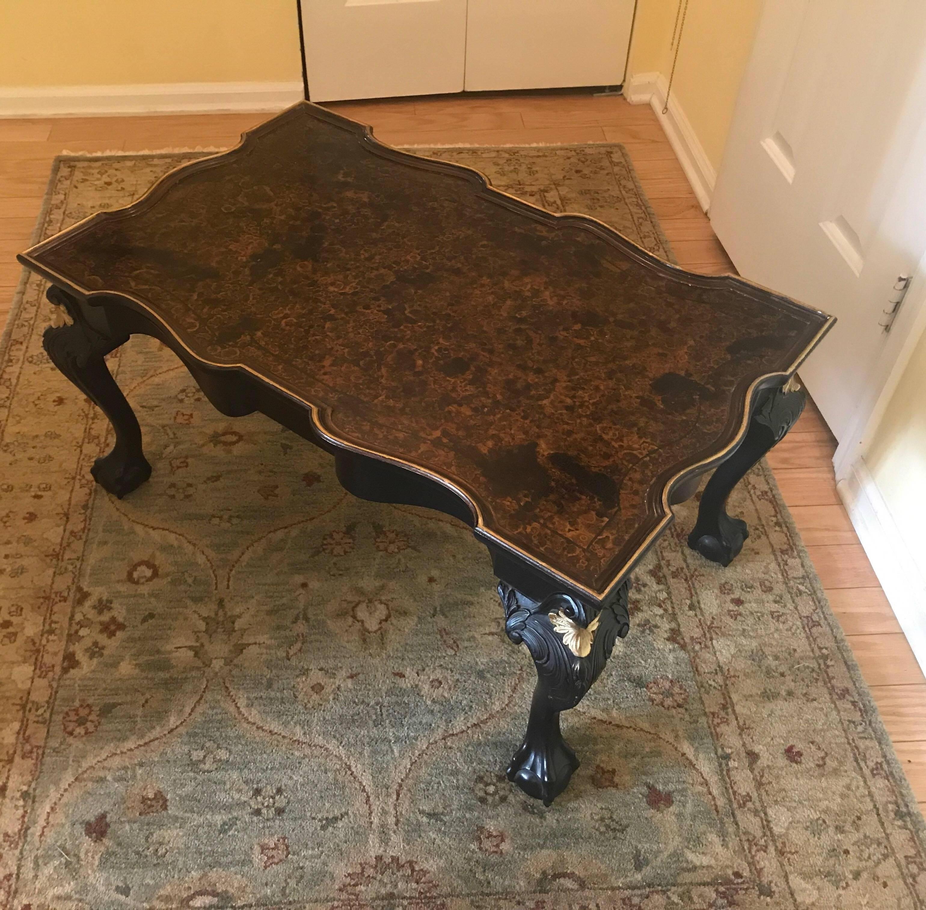 Ebonized and Painted Faux Tortoise Shell Cocktail Coffee Table For Sale 5