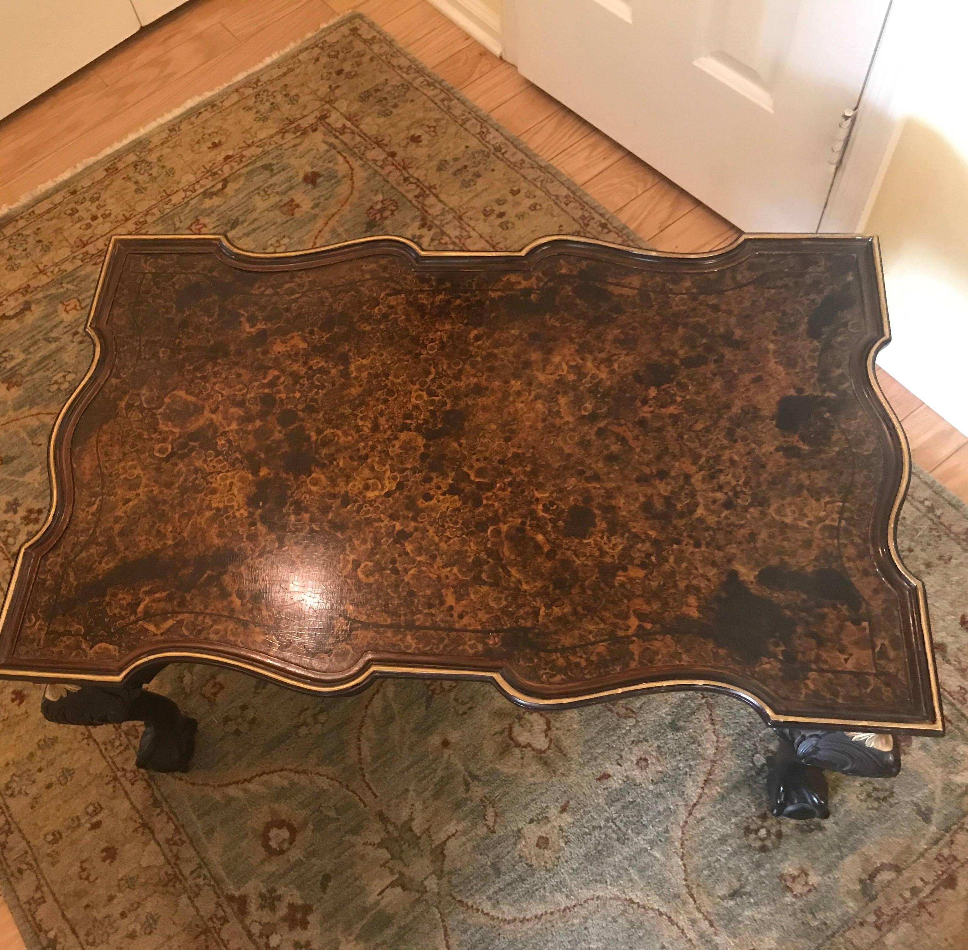American Ebonized and Painted Faux Tortoise Shell Cocktail Coffee Table For Sale