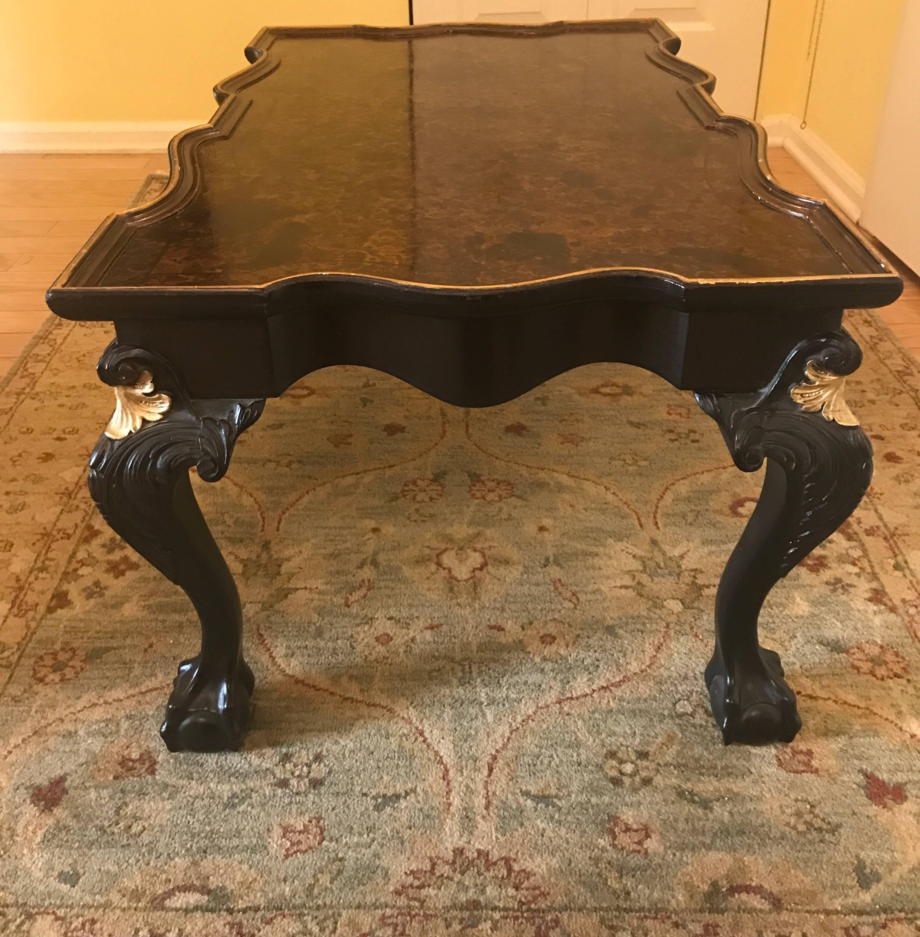 Hand-Painted Ebonized and Painted Faux Tortoise Shell Cocktail Coffee Table For Sale