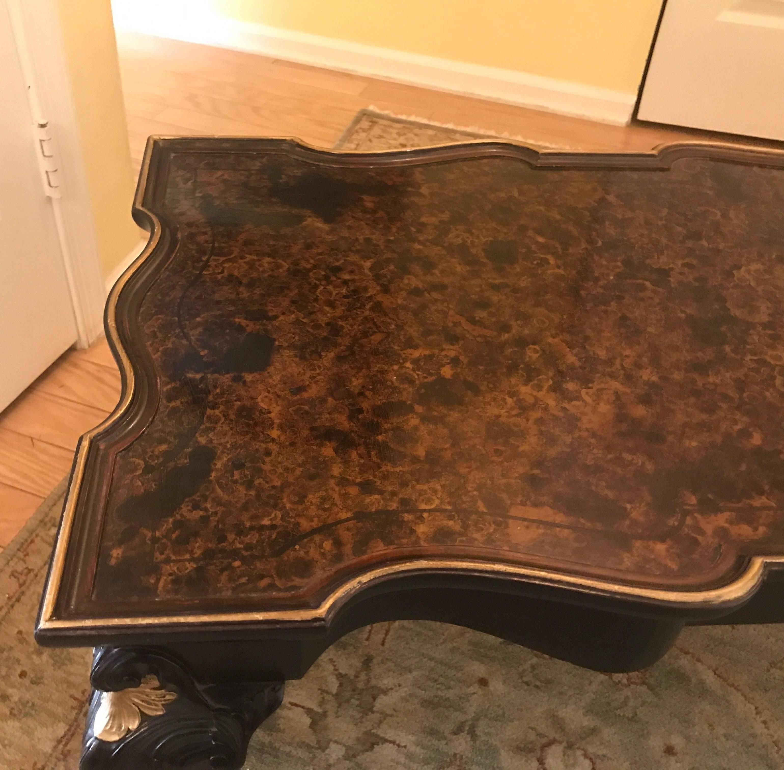 Early 20th Century Ebonized and Painted Faux Tortoise Shell Cocktail Coffee Table For Sale