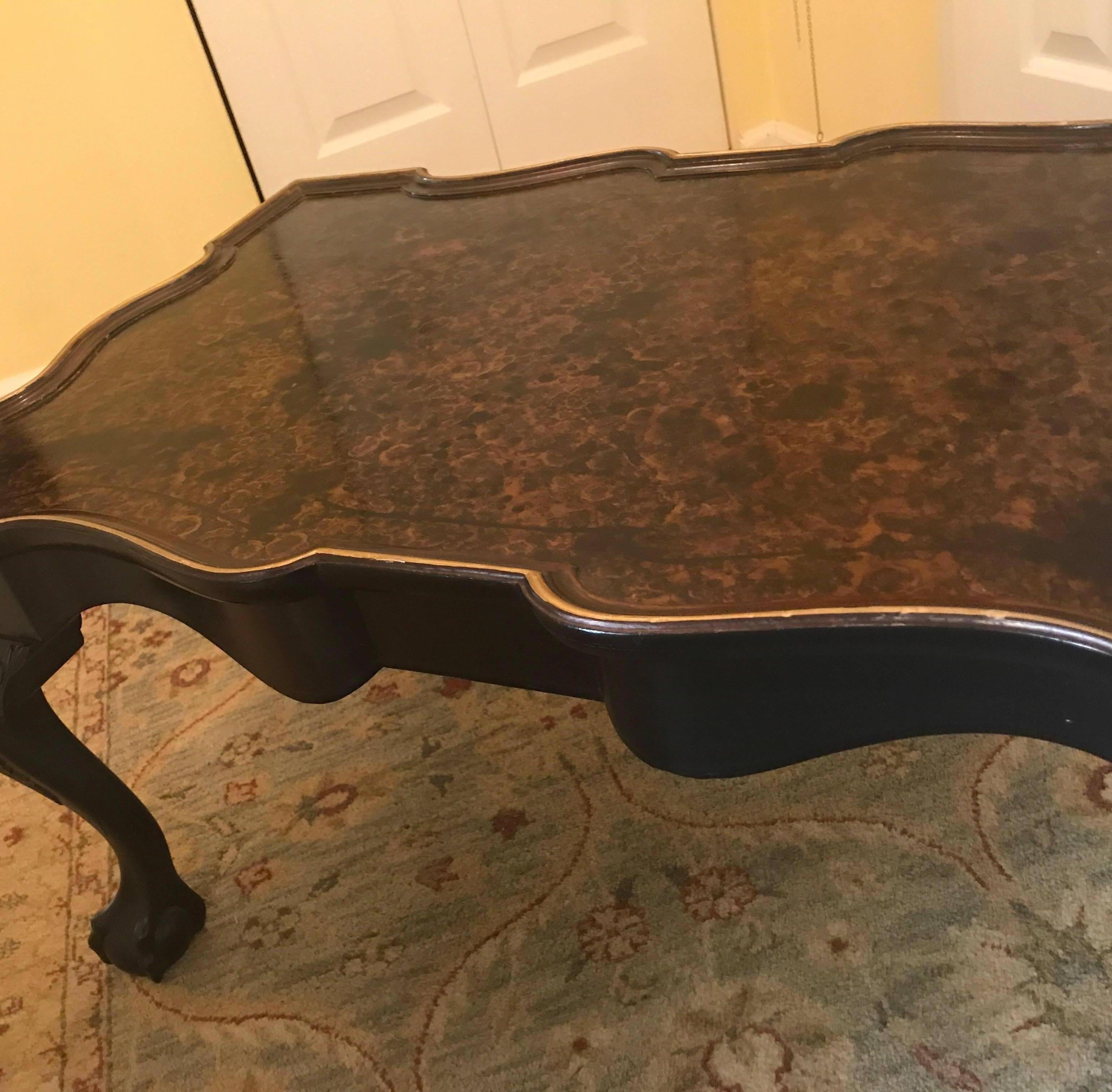 Mahogany Ebonized and Painted Faux Tortoise Shell Cocktail Coffee Table For Sale