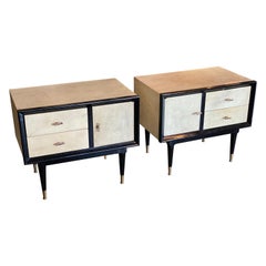 Ebonized and Parchment Nightstands or End Tables, Italy, 1950s