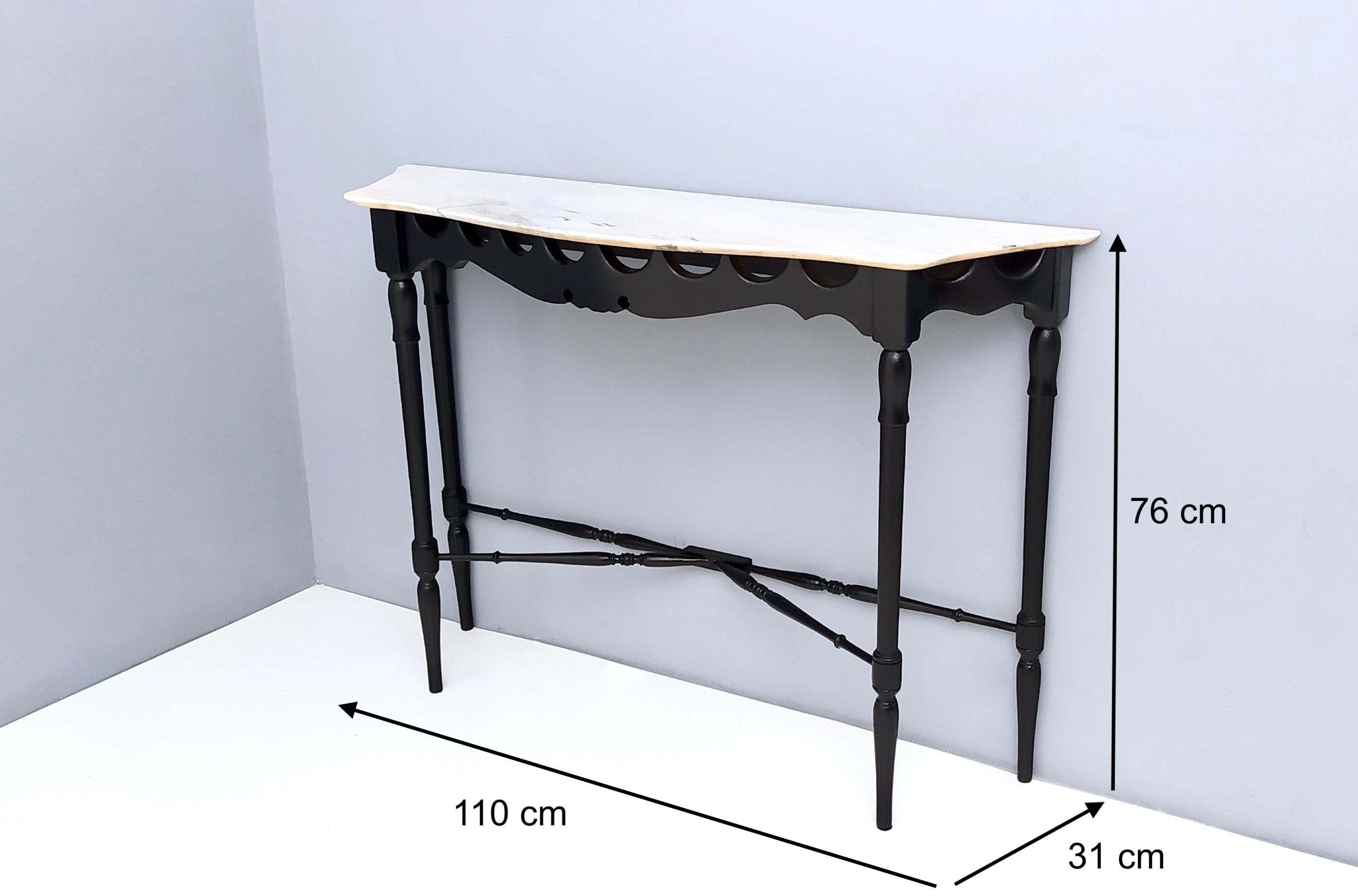 Vintage Ebonized and Turned Wood Console with a Flamed Carrara Marble Top, Italy 3