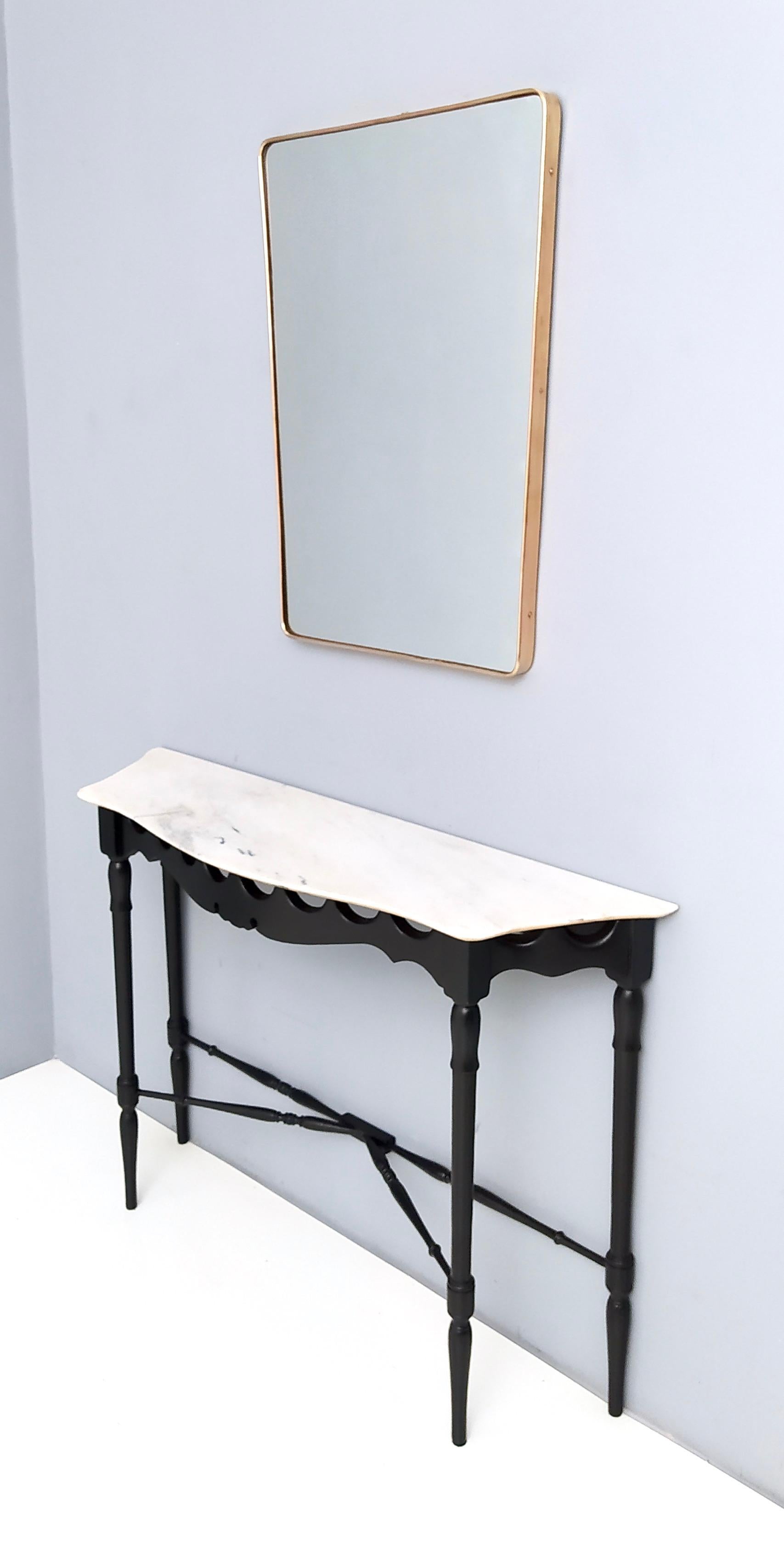 Italian Vintage Ebonized and Turned Wood Console with a Flamed Carrara Marble Top, Italy