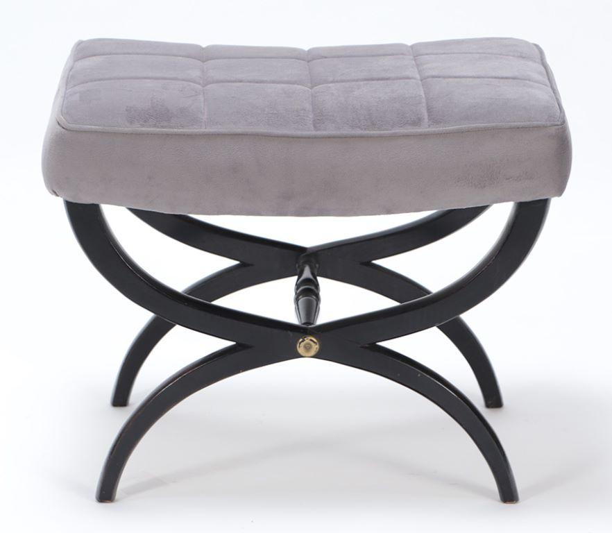 Ebonized and upholstered cerule form stool with new fabric, C 1940 In Good Condition For Sale In Philadelphia, PA