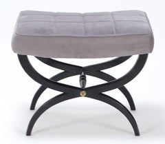 Ebonized and upholstered cerule form stool with new fabric, C 1940