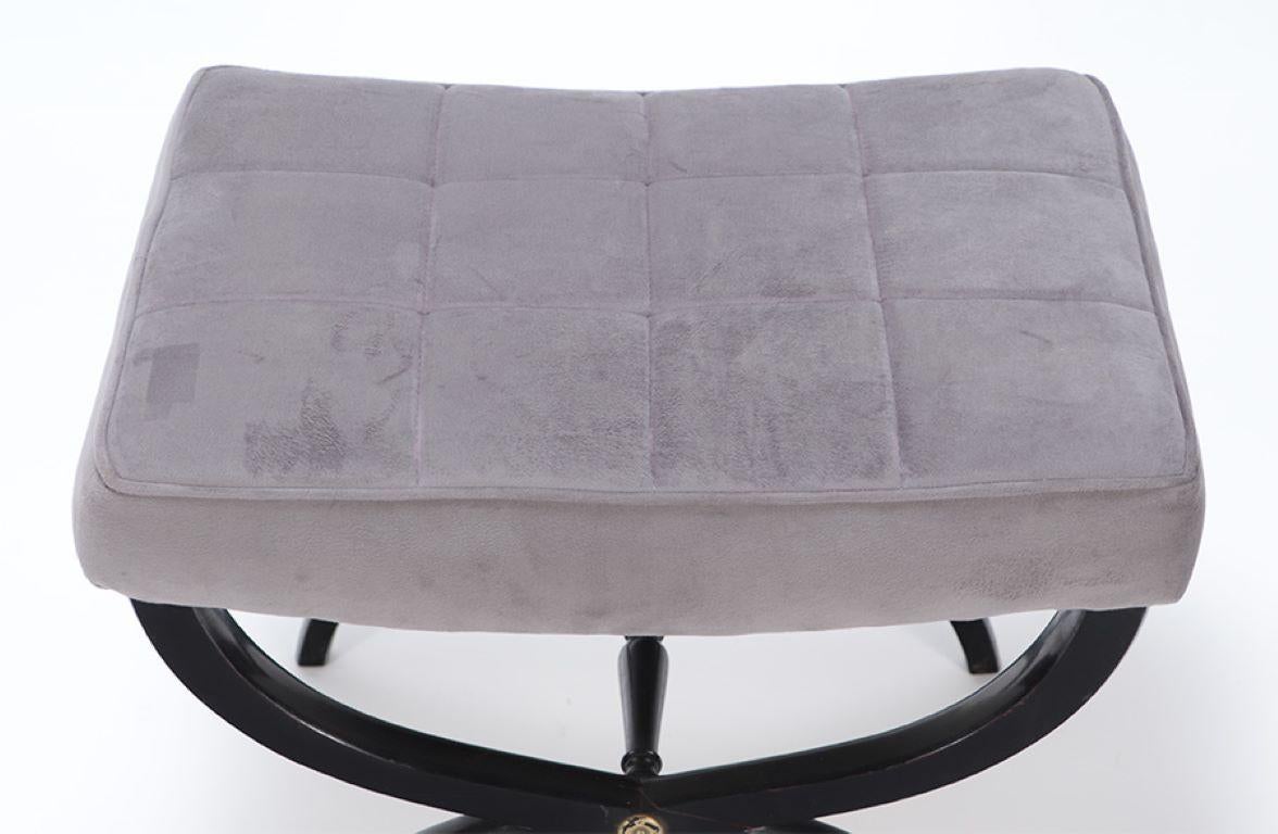 Mid-20th Century Ebonized and upholstered cerule form stool with new fabric, C 1940 For Sale