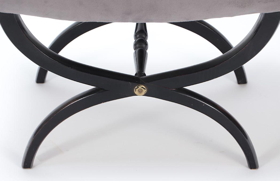 Upholstery Ebonized and upholstered cerule form stool with new fabric, C 1940 For Sale