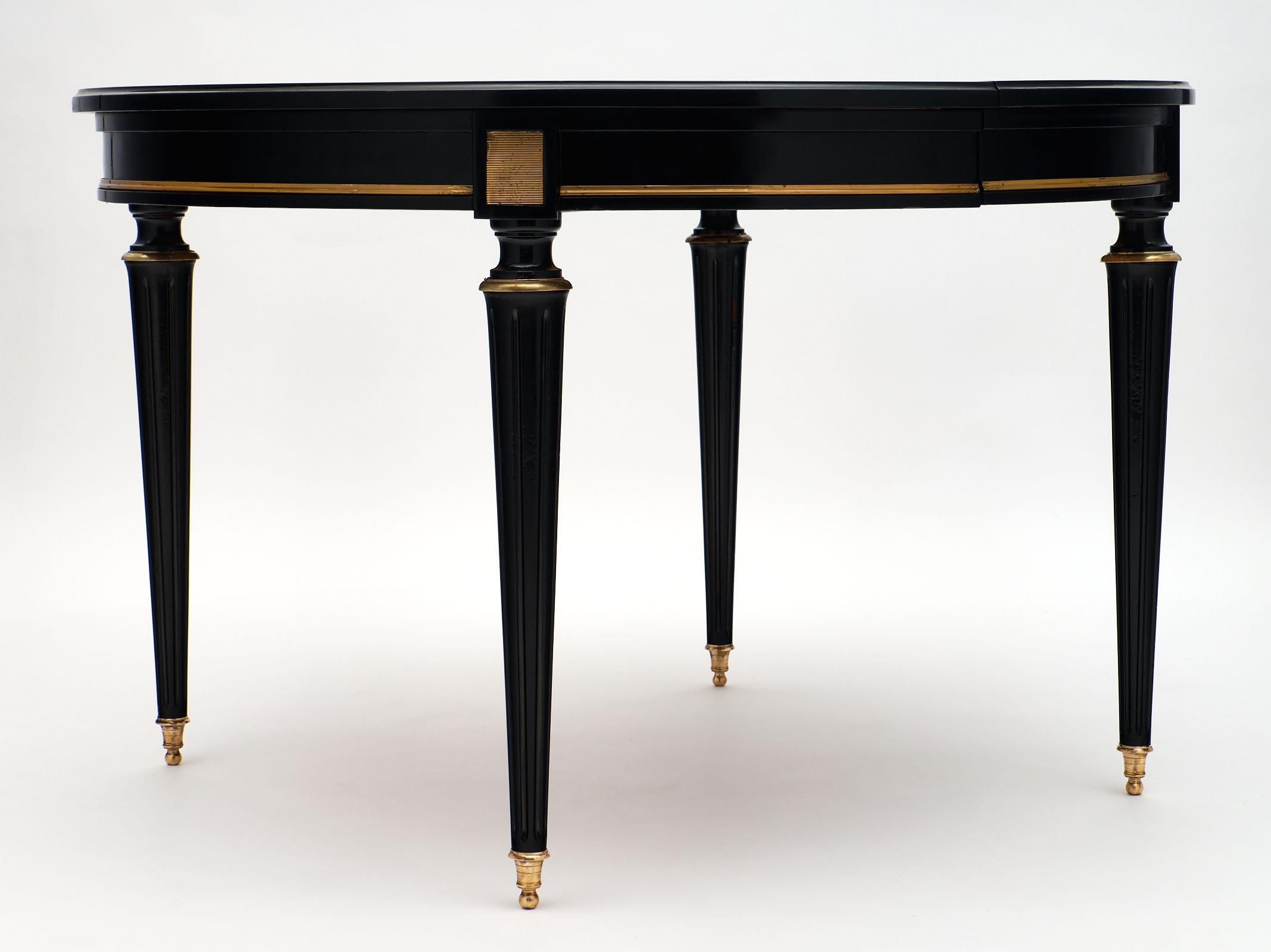 French Ebonized Antique Dining Table with Leaves