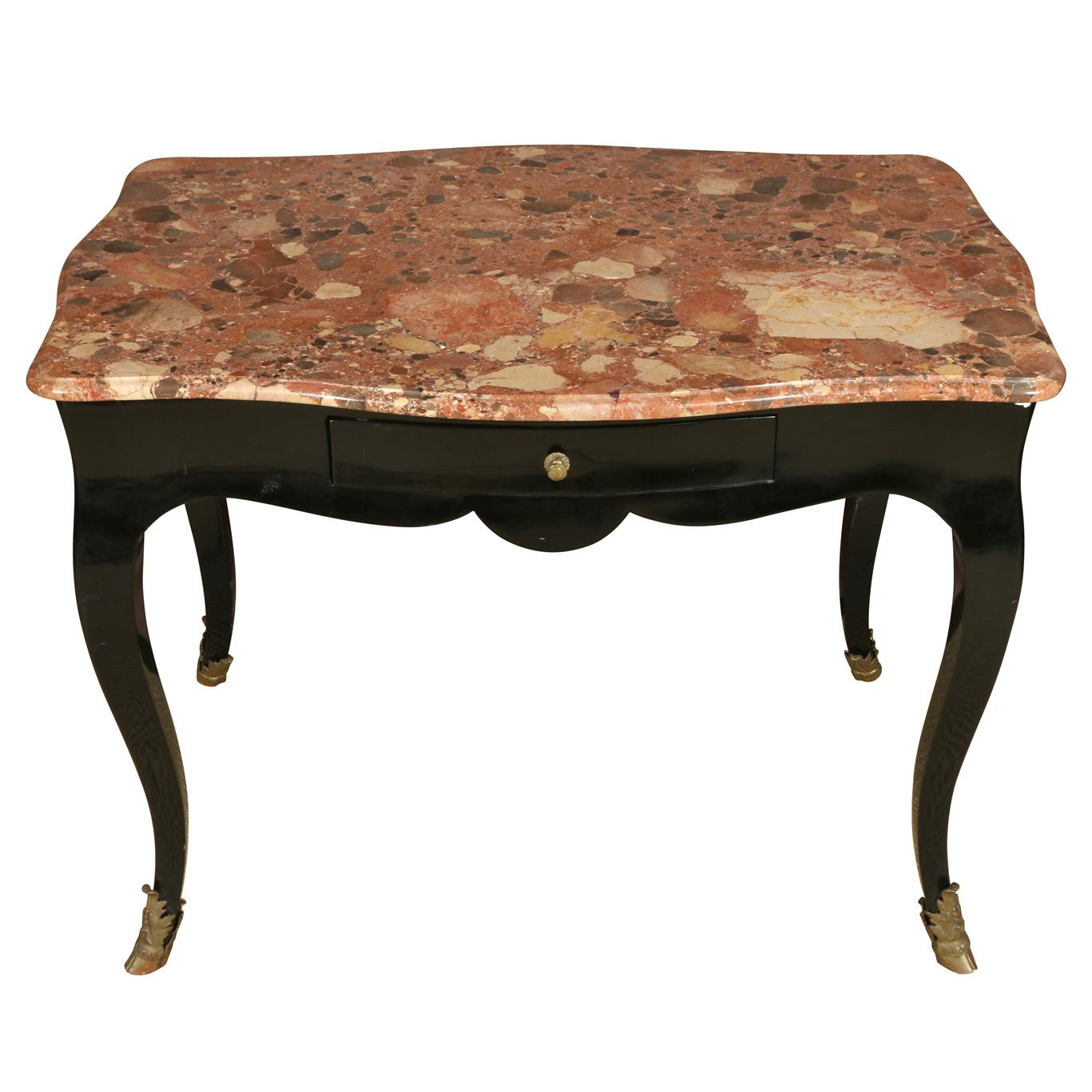 Ebonized Antique French Marble Top Writing Desk In Good Condition For Sale In Locust Valley, NY
