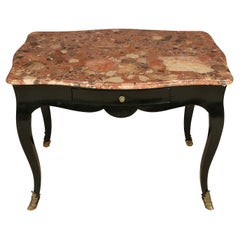 Ebonized Antique French Marble Top Writing Desk