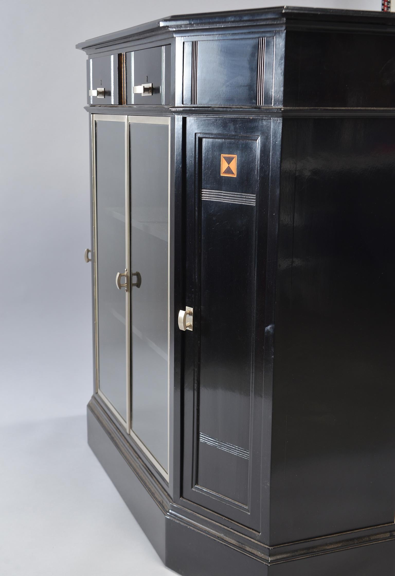 Ebonized Art Deco Cabinet with Aluminum Trim and Glass Fronted Doors 1