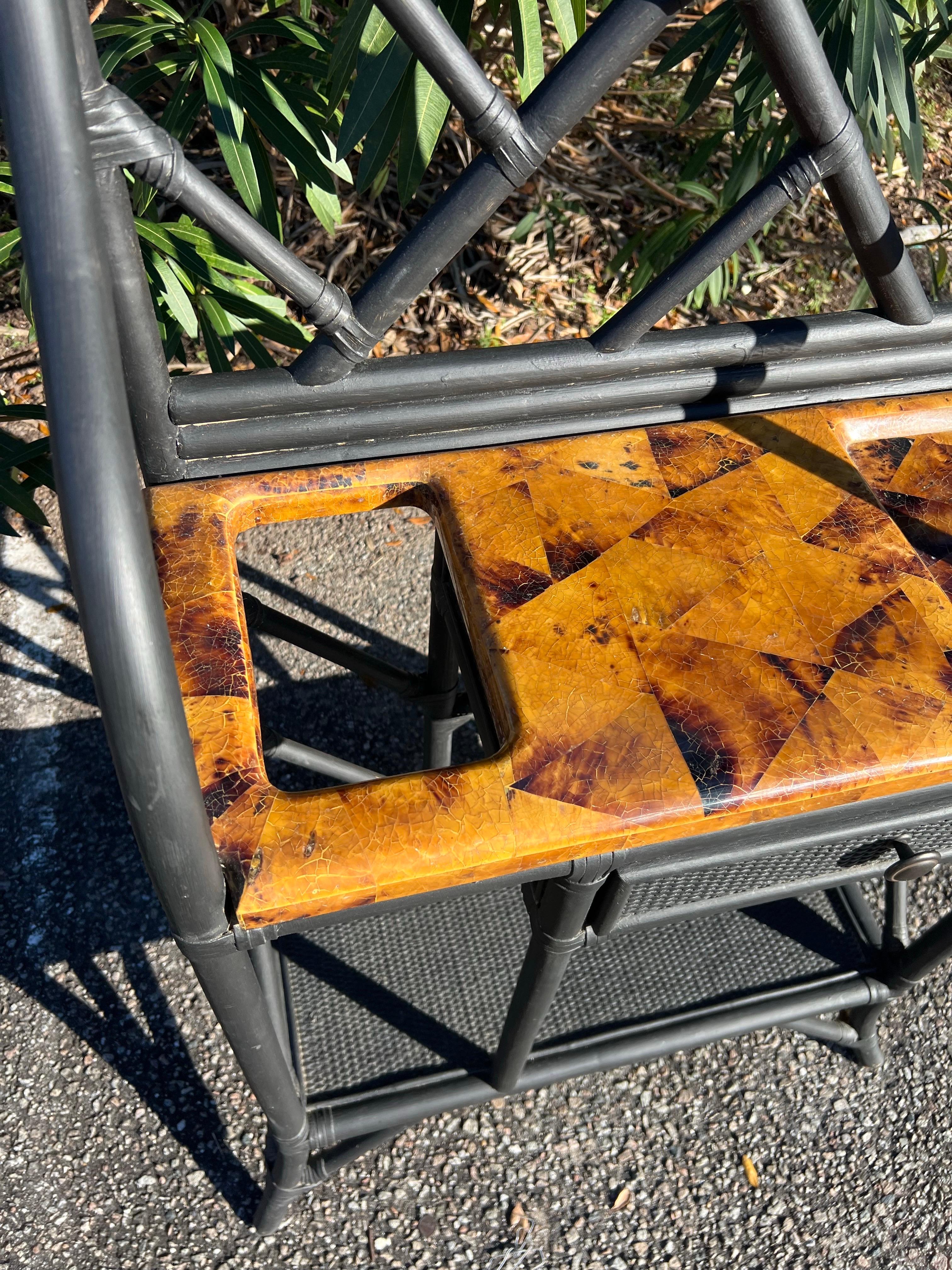 Ebonized Bamboo and Faux Tortoise Shell Hall Tree In Good Condition In Charleston, SC