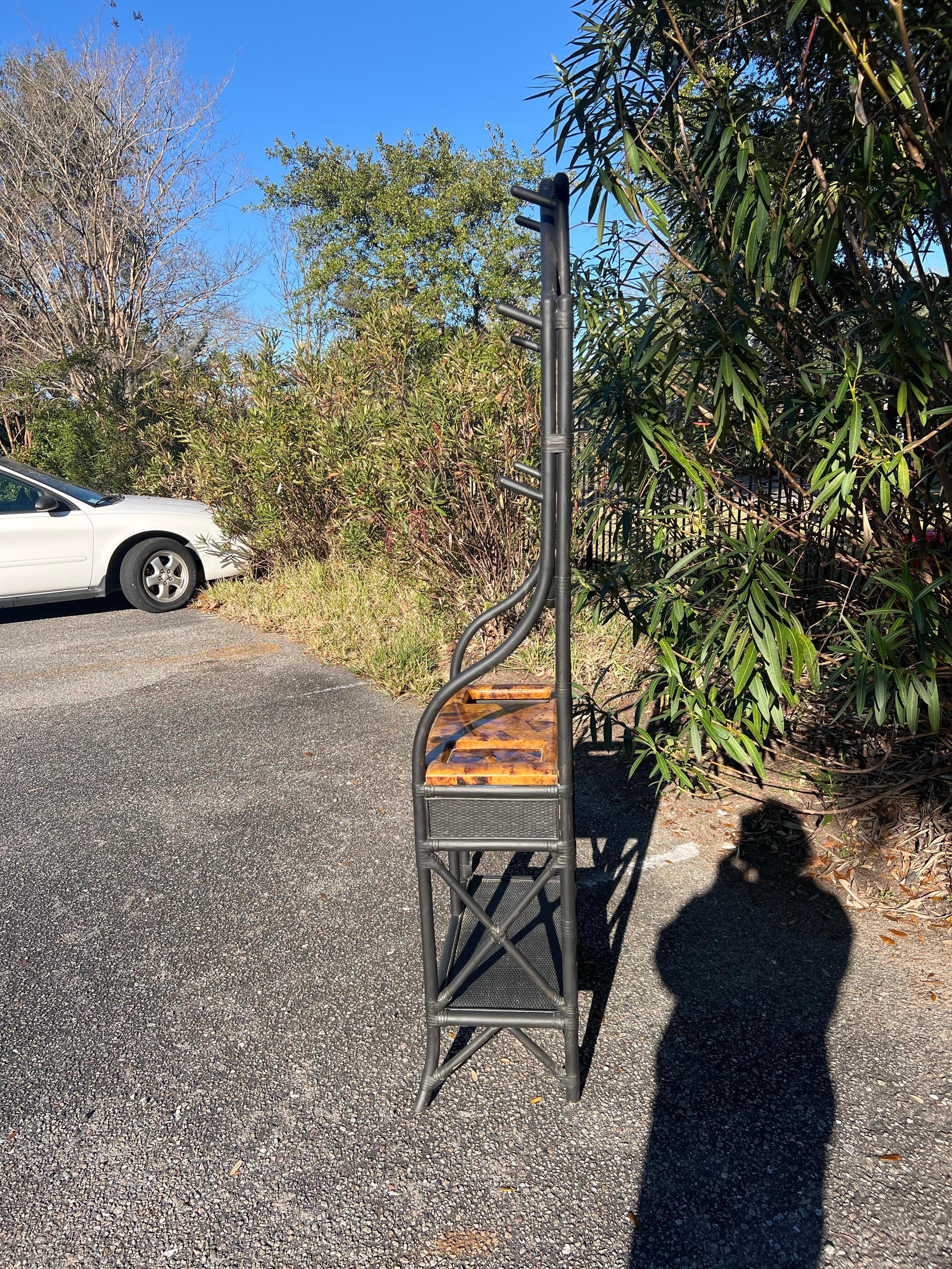 Rattan Ebonized Bamboo and Faux Tortoise Shell Hall Tree