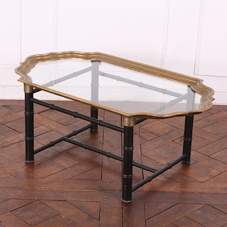 Ebonized Bamboo Brass & Glass Tray Coffee Table In Good Condition In Vancouver, British Columbia