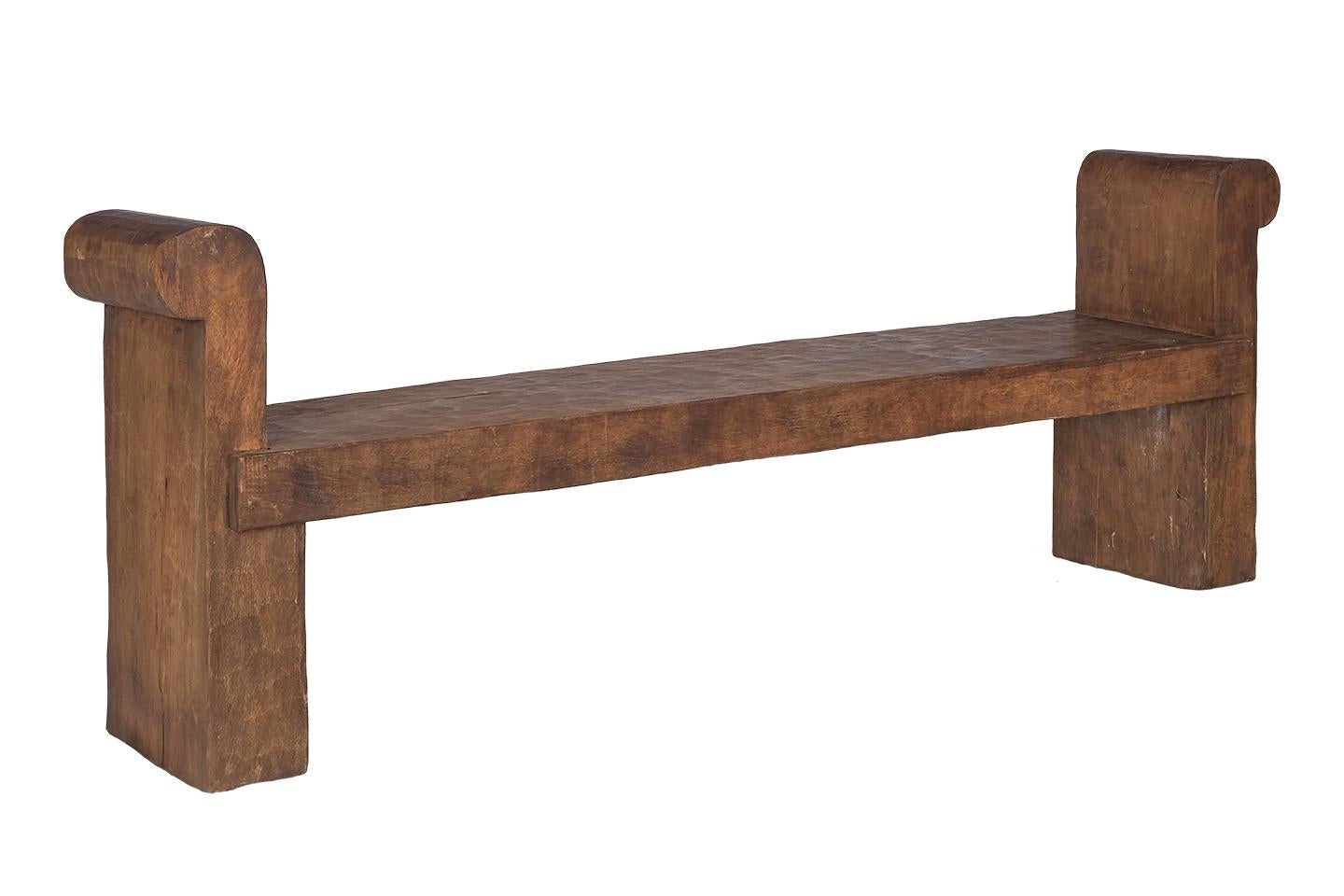 Organic Modern Reclaimed Wood Railway Bench For Sale