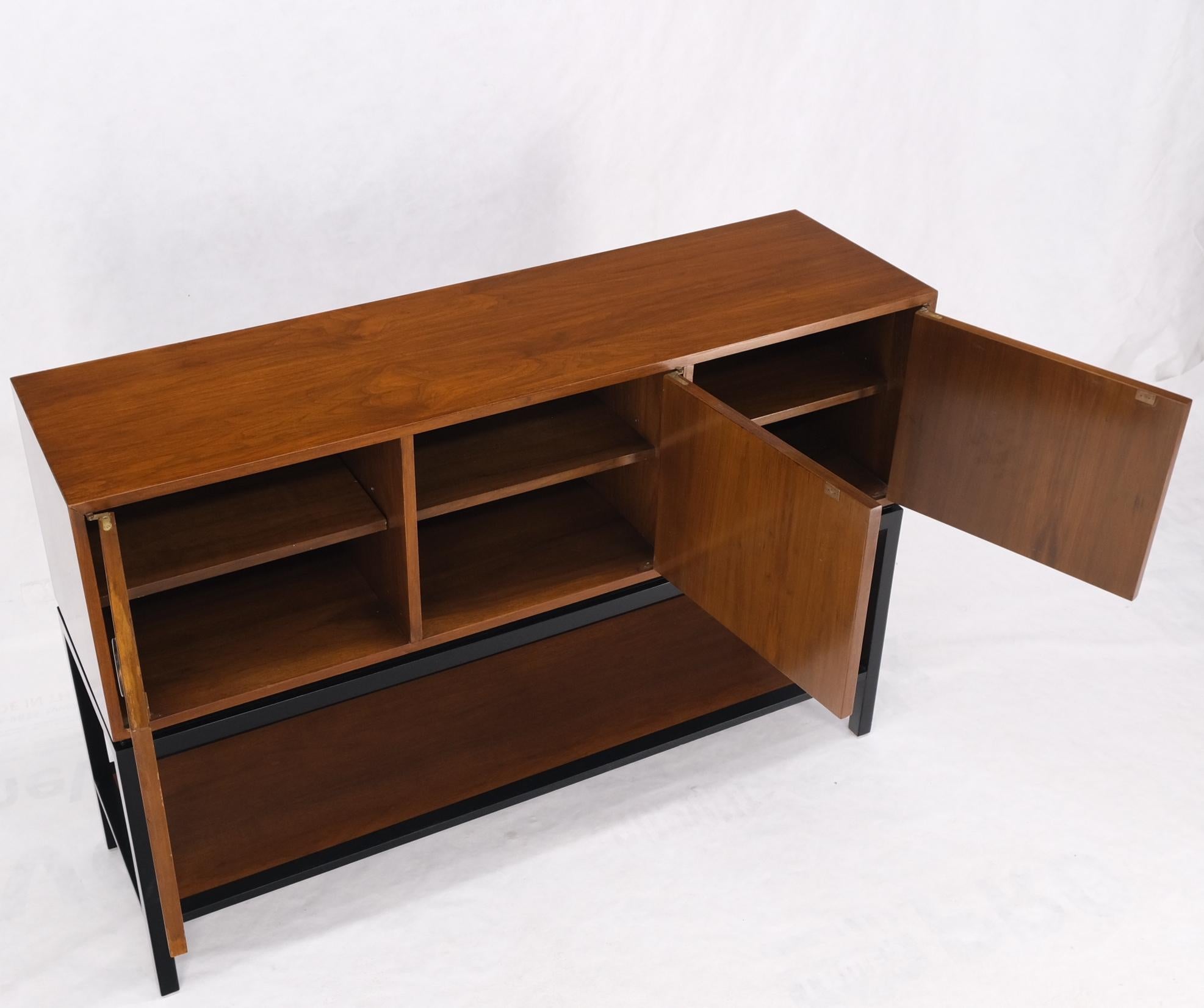 Lacquered Ebonized Base Walnut Three Doors Mid-Century Modern Credenza Console Cabinet For Sale