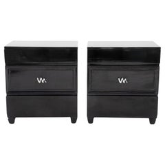 Ebonized Bedside 3-Drawer Night Stands, Pair