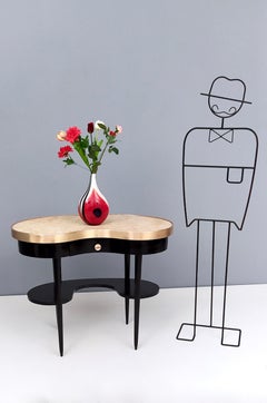 Ebonized Beech and Brass Vanity / Console Table with Onyx Top, Italy, 1950s