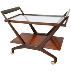 Ebonized Beech and Mahogany Serving Cart Ascribable to Ico Parisi, Italy, 1950s