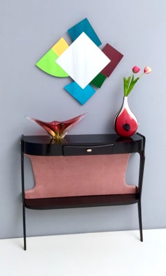 Vintage Ebonized Beech and Pale Pink Velvet Console Table, Italy