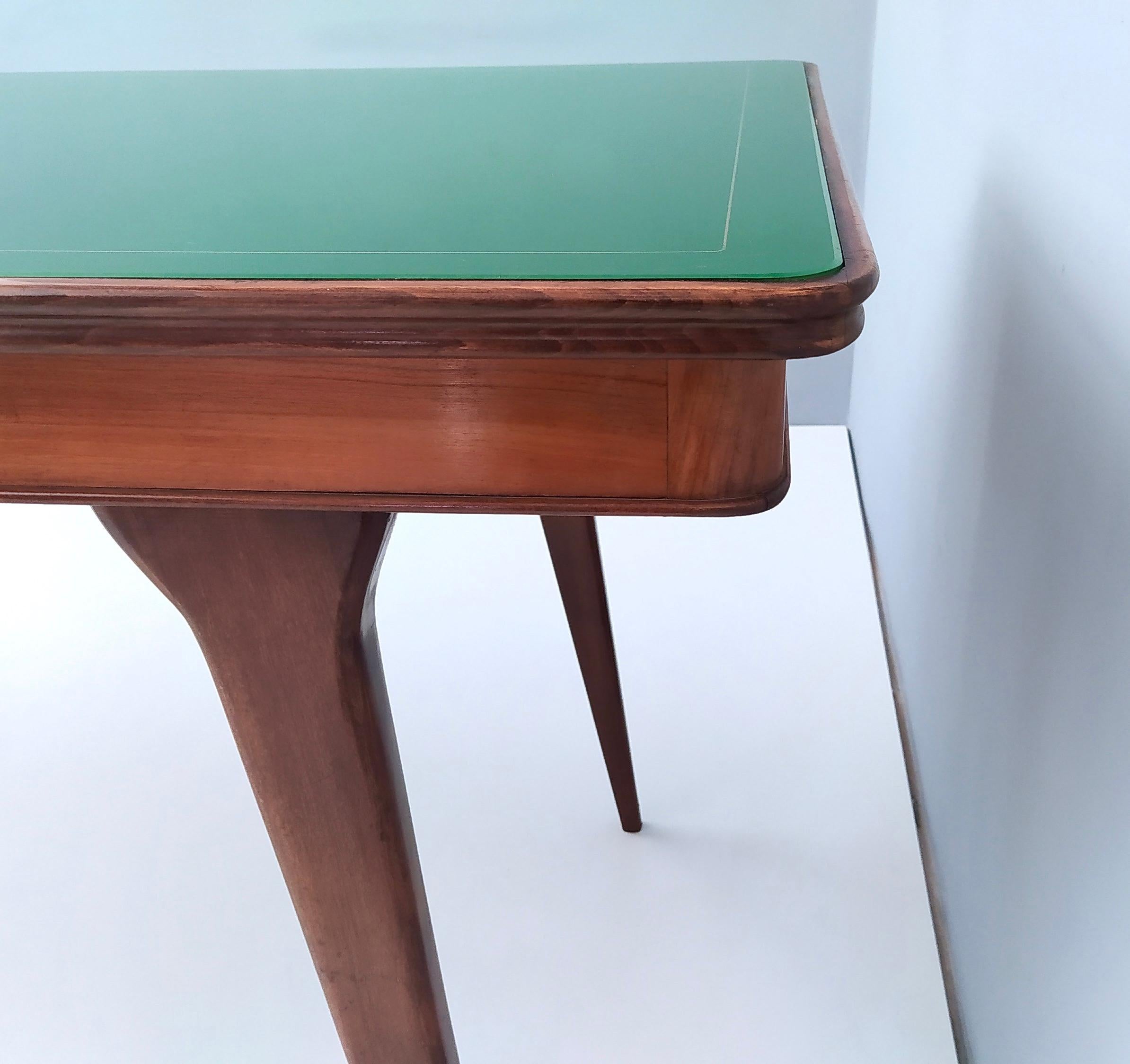 Vintage Ebonized Beech and Walnut Dining Table with a Green Glass Top, Italy 7