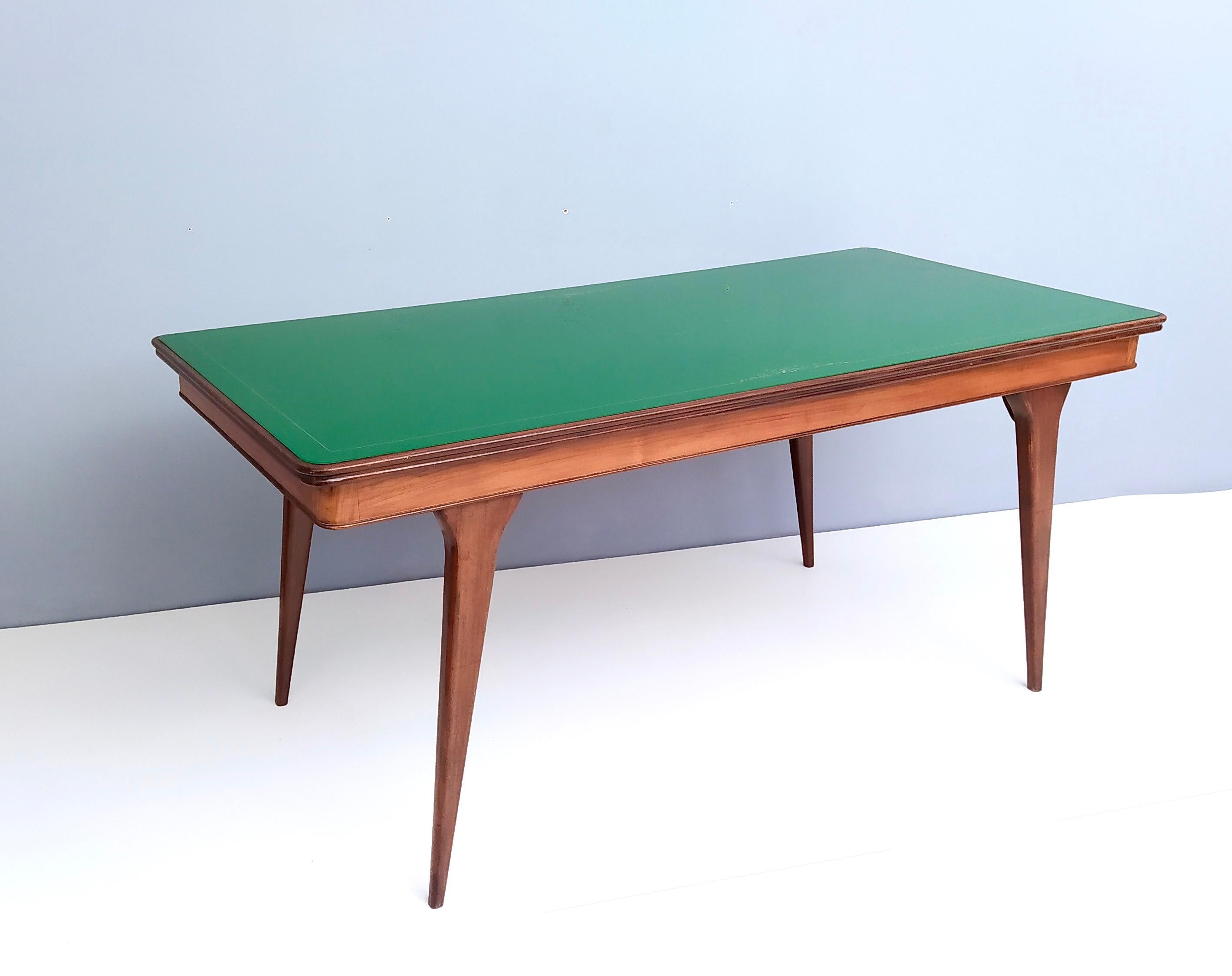 Vintage Ebonized Beech and Walnut Dining Table with a Green Glass Top, Italy 3