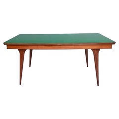 Ebonized Beech and Walnut Dining Table with a Green Glass Top, Italy