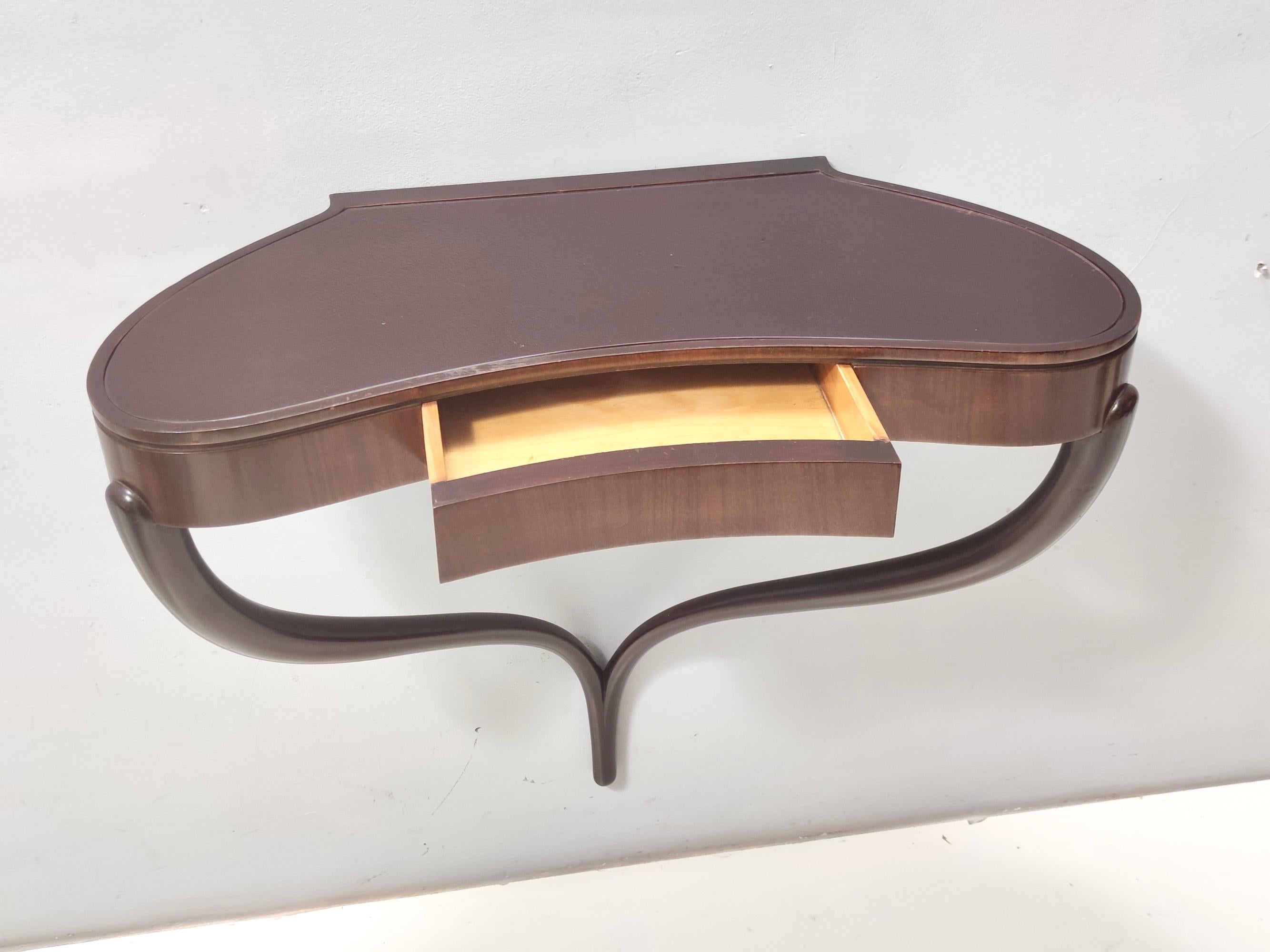 Mid-20th Century Ebonized Beech and Walnut Wall-Mounted Console Table Attr. to Guglielmo Ulrich