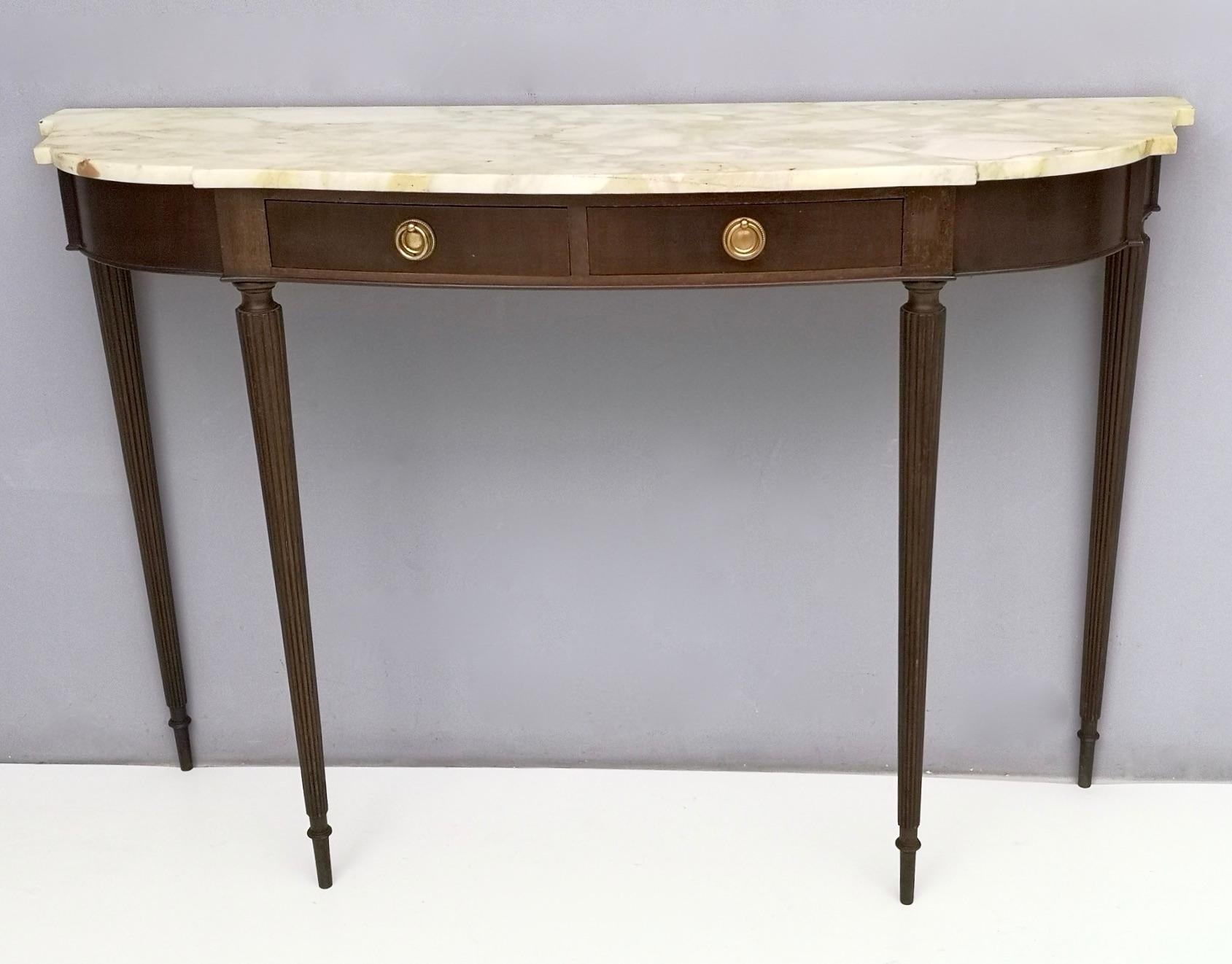 Mid-Century Modern Ebonized Beech Console Table with a Marble Top, 1950s