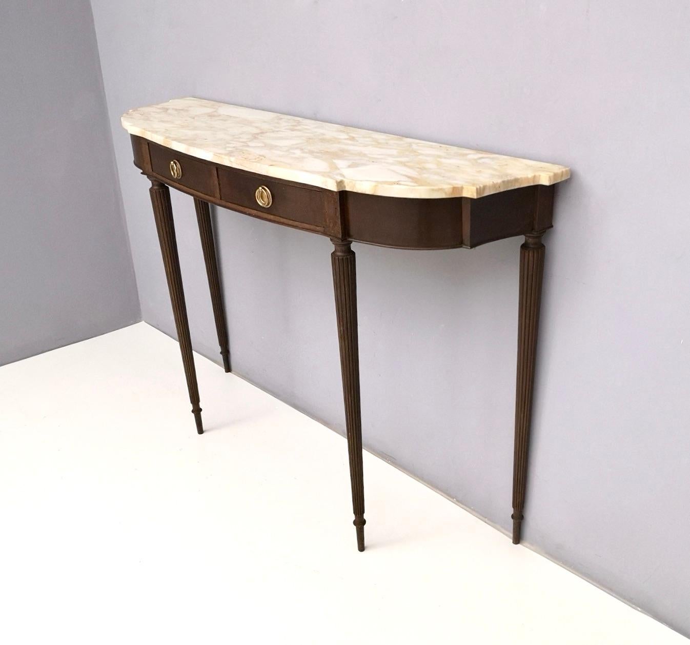 Italian Ebonized Beech Console Table with a Marble Top, 1950s
