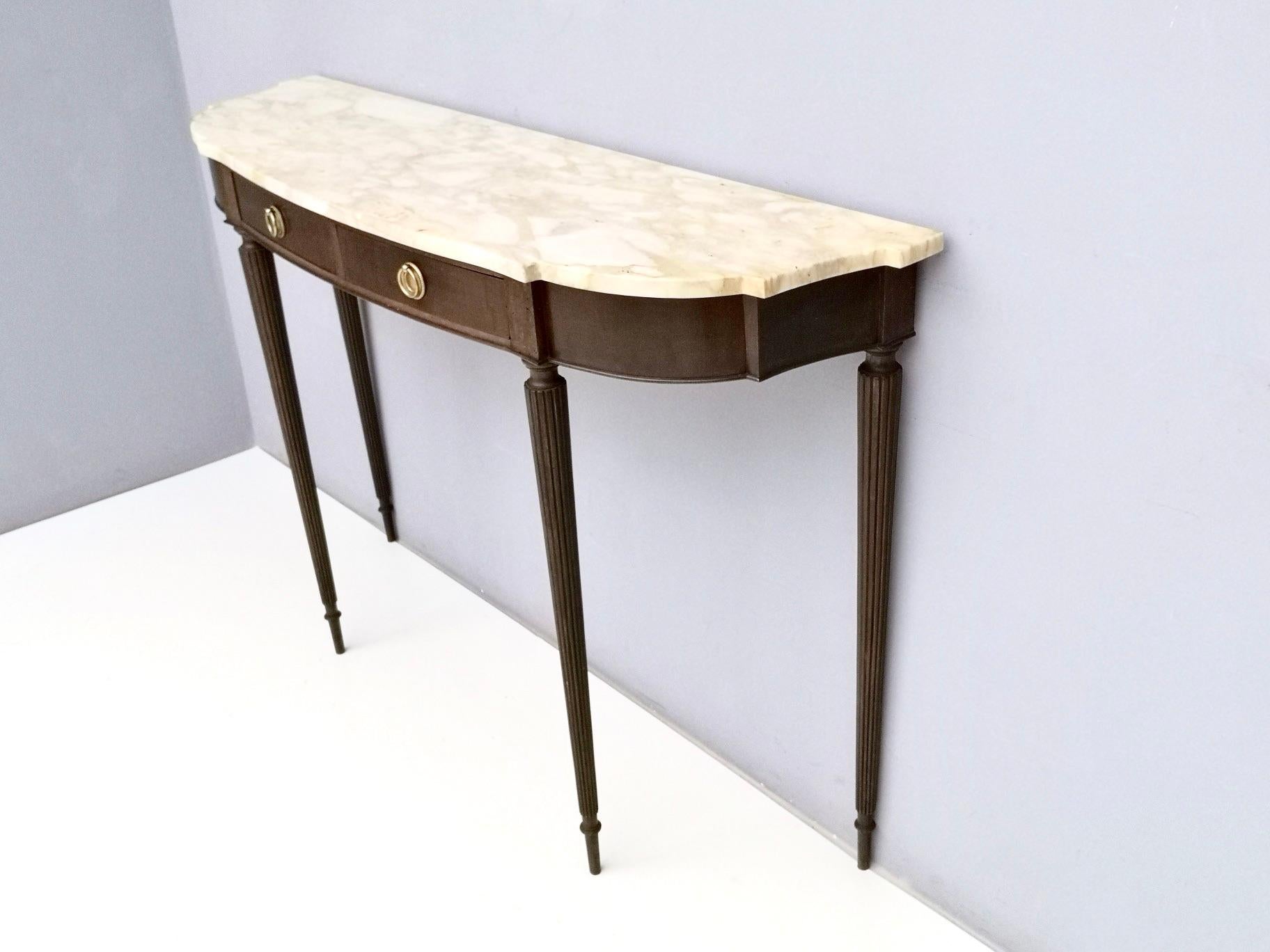 Ebonized Beech Console Table with a Marble Top, 1950s In Good Condition In Bresso, Lombardy