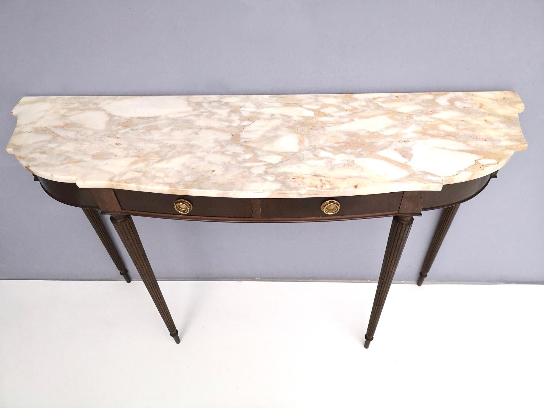 Mid-20th Century Ebonized Beech Console Table with a Marble Top, 1950s