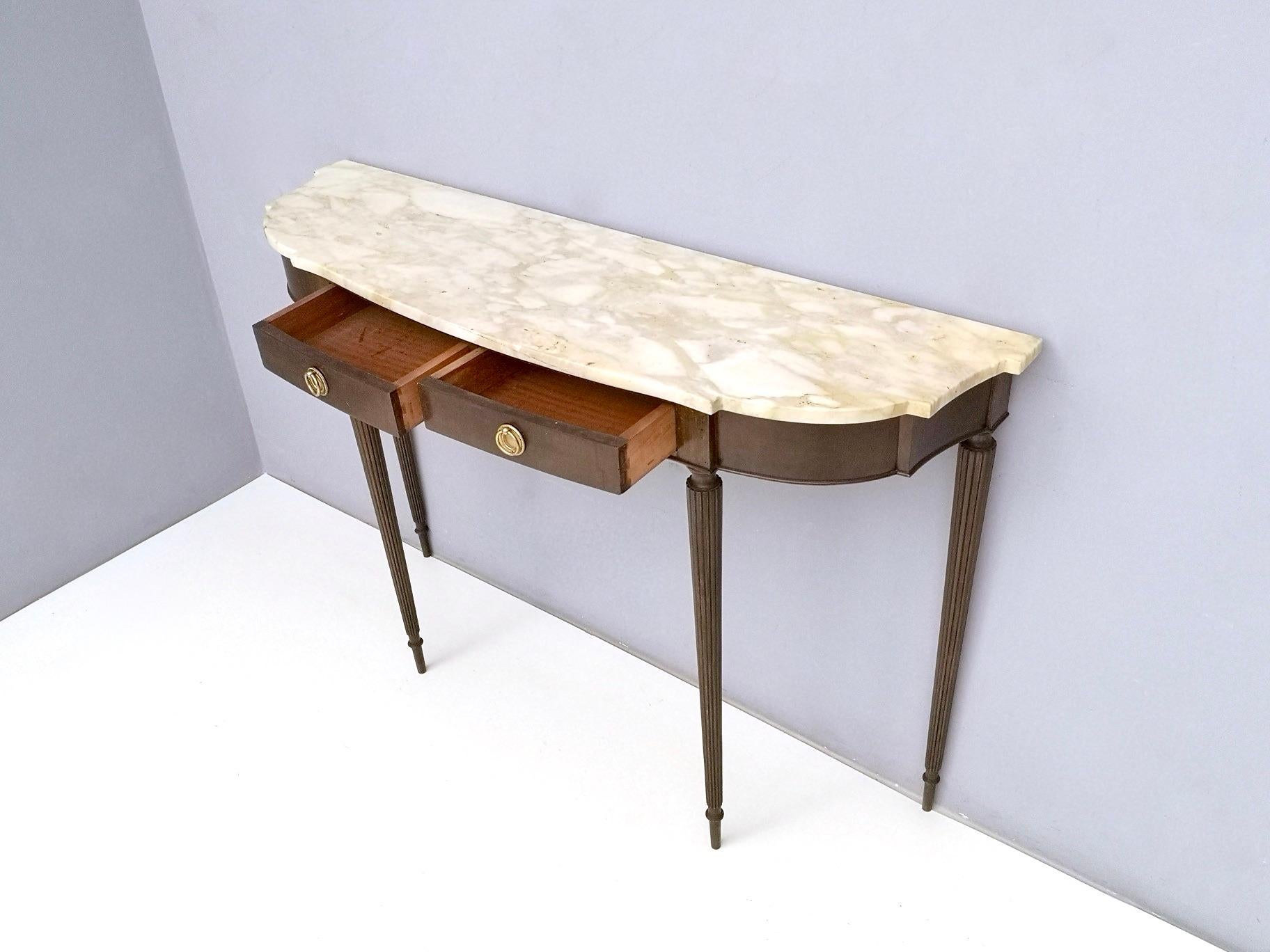 Bronze Ebonized Beech Console Table with a Marble Top, 1950s