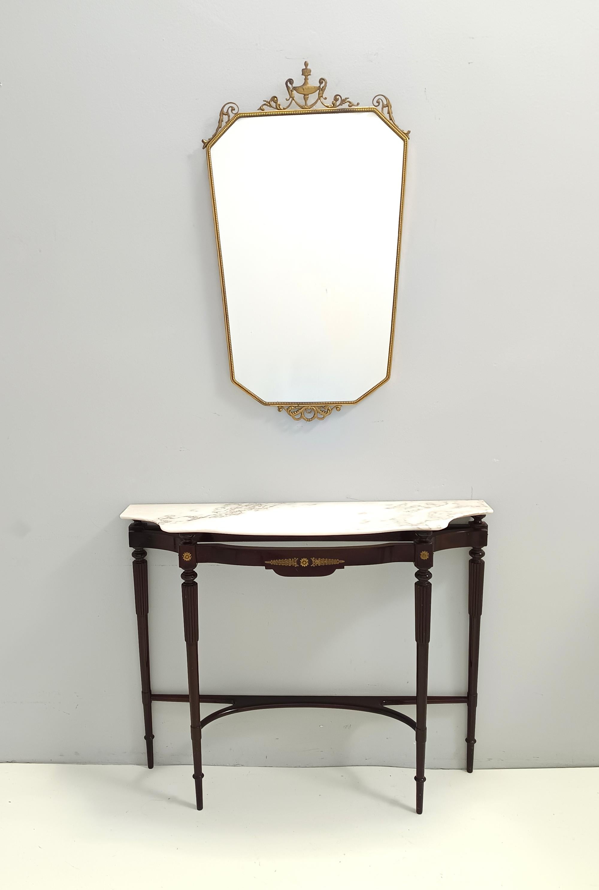 Konsolentisch aus ebonisierter Buche mit rosa portugiesischer Marmorplatte, Italien (Moderne der Mitte des Jahrhunderts) im Angebot
