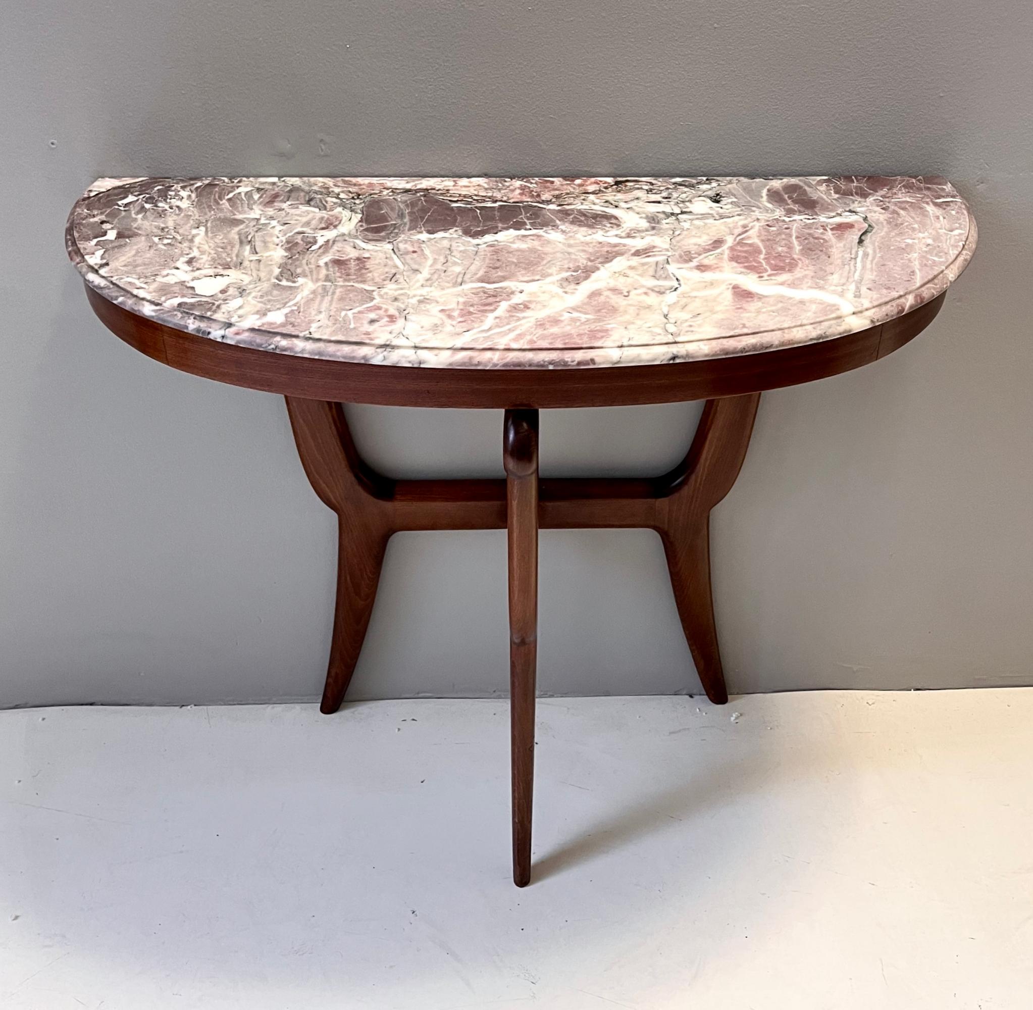 Ebonized Beech Console with a Demilune Fleur de Pecher Marble Top, Italy 3