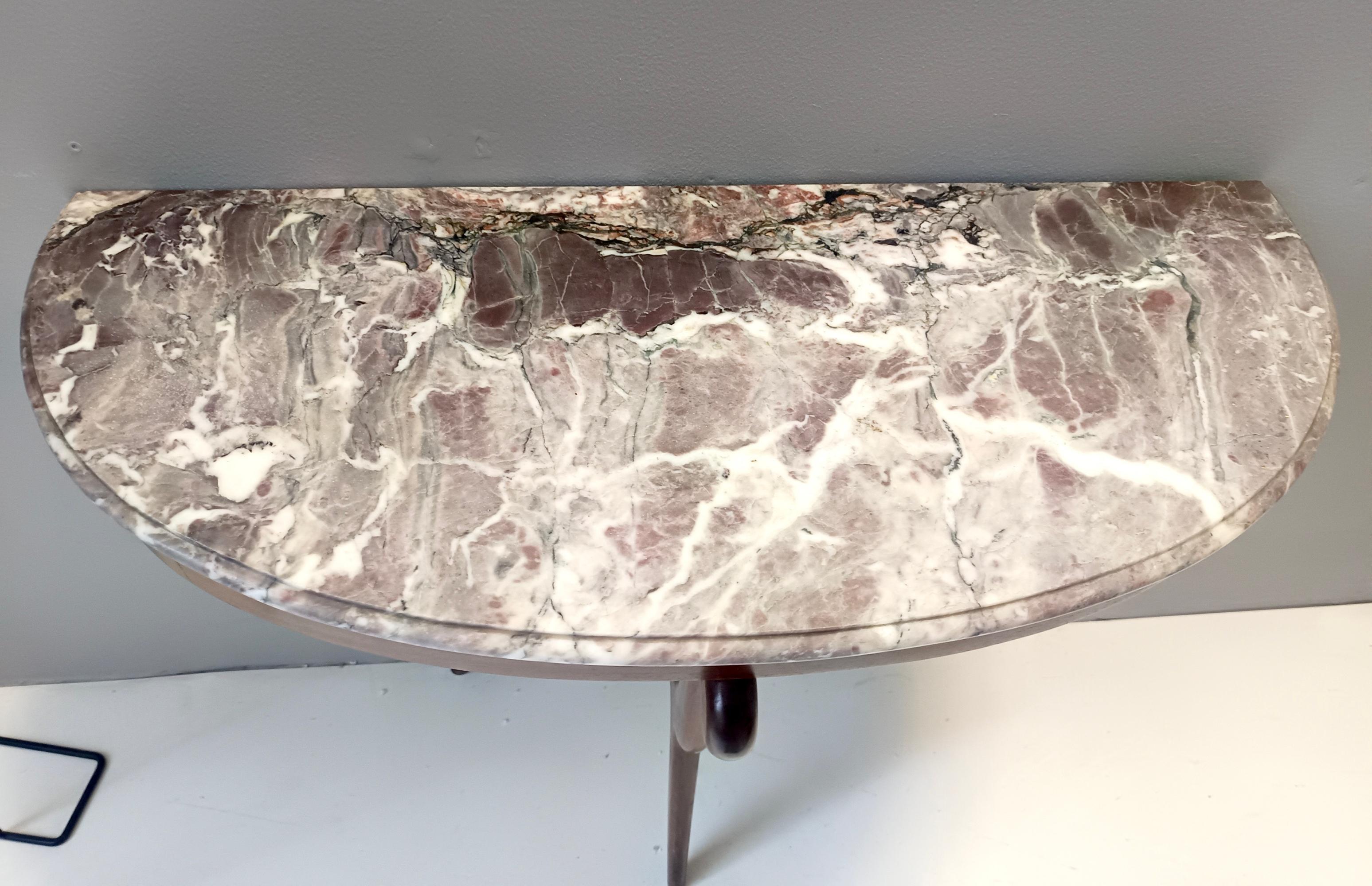 Ebonized Beech Console with a Demilune Fleur de Pecher Marble Top, Italy 4