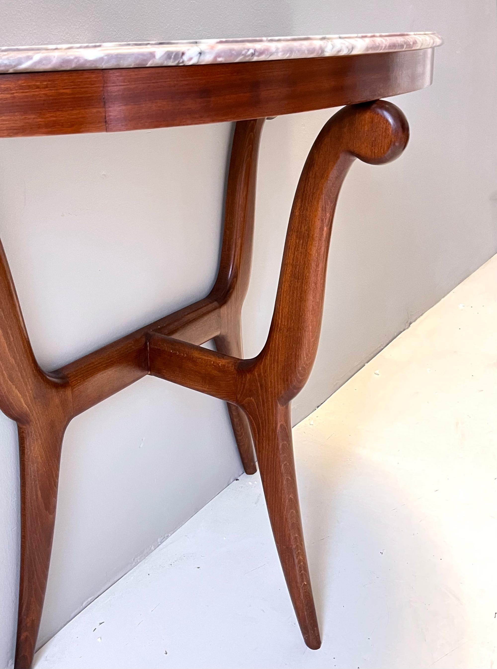 Ebonized Beech Console with a Demilune Fleur de Pecher Marble Top, Italy 5