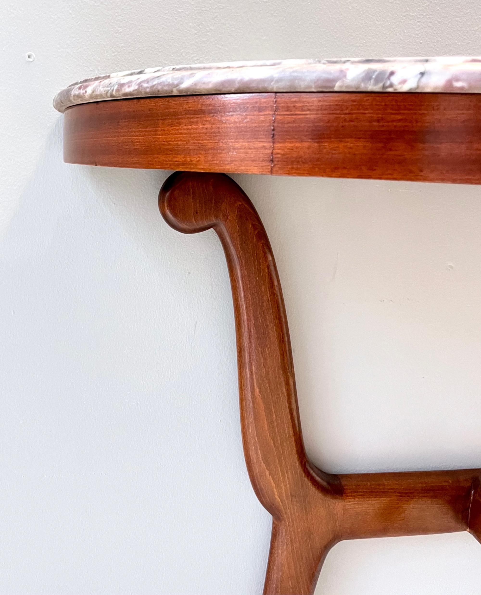 Ebonized Beech Console with a Demilune Fleur de Pecher Marble Top, Italy 6